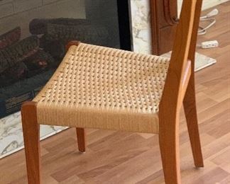 8 Danish Modern Teak High Back Cord/Rope Seats 34x18x21in Seat Height: 18.5in HxWxD