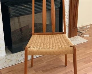8 Danish Modern Teak High Back Cord/Rope Seats 34x18x21in Seat Height: 18.5in HxWxD