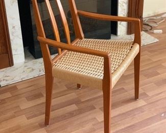 8 Danish Modern Teak High Back Cord/Rope Seats 34x18x21in Seat Height: 18.5in HxWxD