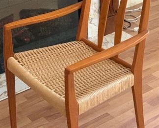8 Danish Modern Teak High Back Cord/Rope Seats 34x18x21in Seat Height: 18.5in HxWxD