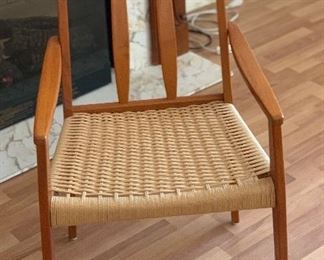 8 Danish Modern Teak High Back Cord/Rope Seats 34x18x21in Seat Height: 18.5in HxWxD