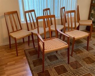 8 Danish Modern Teak High Back Cord/Rope Seats 34x18x21in Seat Height: 18.5in HxWxD