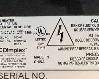 Dimplex Electric Fireplace/Heater 25x30x12in HxWxD