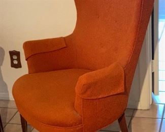 MCM Orange Wingback Chair #1 42x30x29in HxWxD