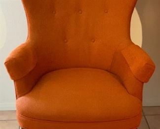 MCM Orange Wingback Chair #2 42x30x29in HxWxD