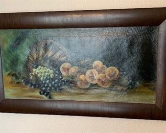 1917 Antique Basket of Fruit Painting Original