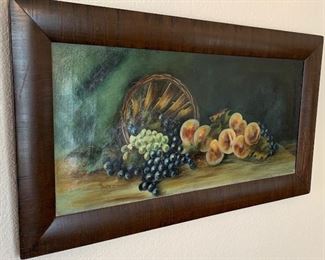 1917 Antique Basket of Fruit Painting Original