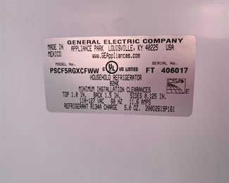 GE Profile 25.3 Cu Ft Side-By-Side Refrigerator PSCF5RGXCFWW 62x36x31in HxWxD