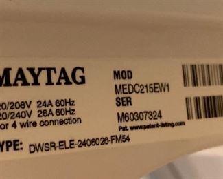 Maytag 7.0 cu Ft Dryer MEDC215EW1 44x27x26in HxWxD