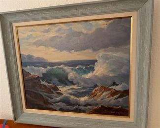 Antique Painting Curry Crashing Waves