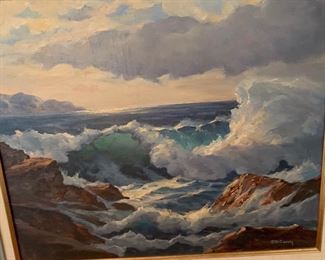 Antique Painting Curry Crashing Waves