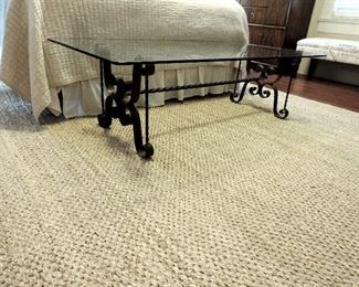 GLASS TOP COFFEE TABLE WITH WROUGHT IRON BASE