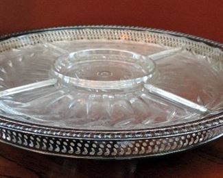 SILVERPLATE PLATTER WITH GLASS INSERTS