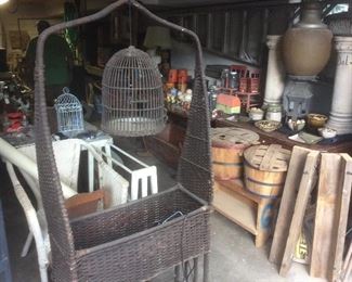 Wicker planter and bird cage