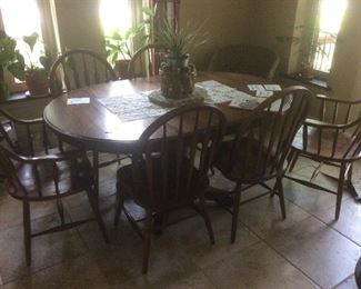 Large oak table and chairs