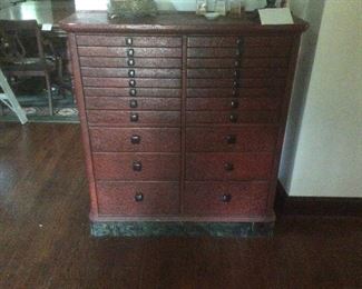 Very nice old dental cabinet.  It has been repainted.  Very unique,  one of a kind. 