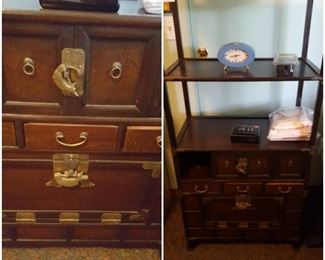 Chinese cabinet/curio: 68" tall x 26" wide x 14" deep. Drawers are 28 " high.
