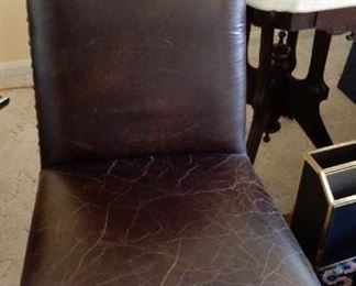 A PAIR OF POTTERY BARN LEATHER CHAIRS