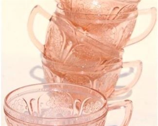 cherry blossom pink depression glass, many pieces