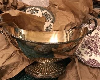 Barker Ellis silver footed bowl, menorah marked