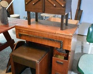 SEWING TABLE W/BENCH, SEWING BOX