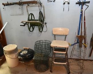 STOOL CHAIR, HOSE REEL