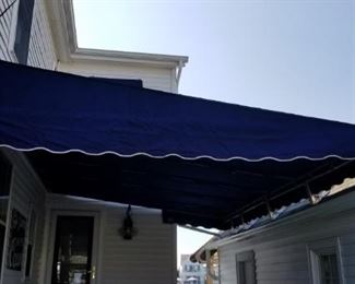 Navy & white canvas awning