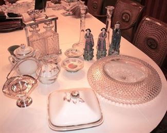 Assorted Serving Pieces , Candlesticks and Figurines