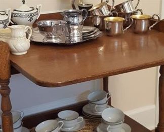Oak drop leaf tea cart