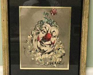 Signed vintage clown print