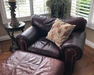 Leather chair and ottoman, side table 