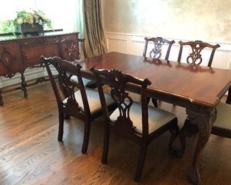 Dining table with side chairs - 2 additional leaves with pads and sideboard - antique