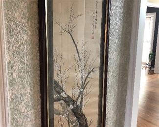 Large Asian framed silk 