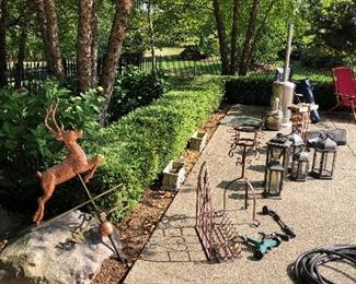 Copper weathervane, patio heater, patio lanterns