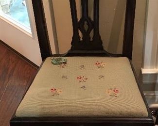 Hard to find set of 6 Chippendale dining chairs with 1940s needlepoint seats.