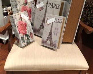 A single Chippendale side chair. Some fun Paris boxes.