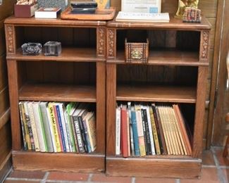 Vintage Oak Book Shelves with Acorn Motif