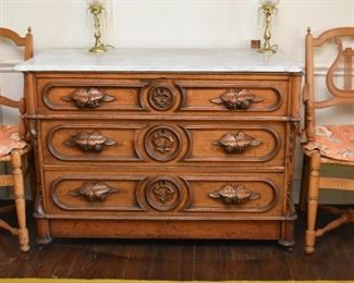Antique Victorian Eastlake Chest of Drawers with Marble Top 