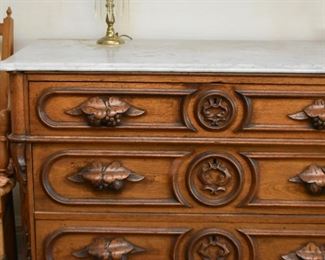Antique Victorian Eastlake Chest of Drawers with Marble Top 