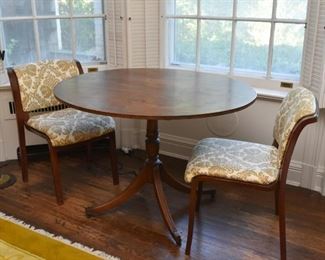 Oval Pedestal Dining Table, Pair of Upholstered Dining Chairs