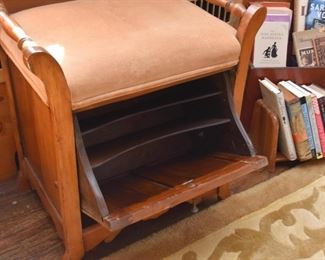 Small Wood Bench with Upholstered Seat and Storage Compartment Underneath 
