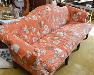 Vintage Camelback Sofa with Asian Inspired Upholstery