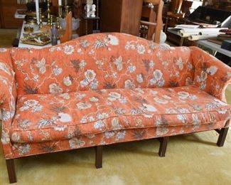 Vintage Camelback Sofa with Asian Inspired Upholstery