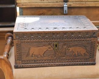 Carved Wood Box,  Animal Motif 