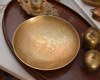 Etched Brass Bowl - Asian Calligraphy