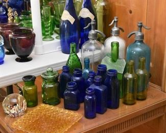 Vintage Colored Glass Bottles 