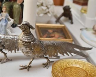 Silver Plate Pheasant Figurines