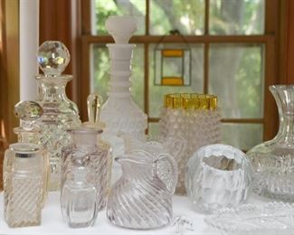 Various Cut Glass / Crystal / Glassware Pieces (Decanters, Pitchers, Vases, Bottles, Etc.)