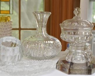 Various Cut Glass / Crystal / Glassware Pieces (Decanters, Pitchers, Vases, Bottles, Etc.)