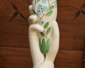 Vintage Pottery Hand & Flowers Vase